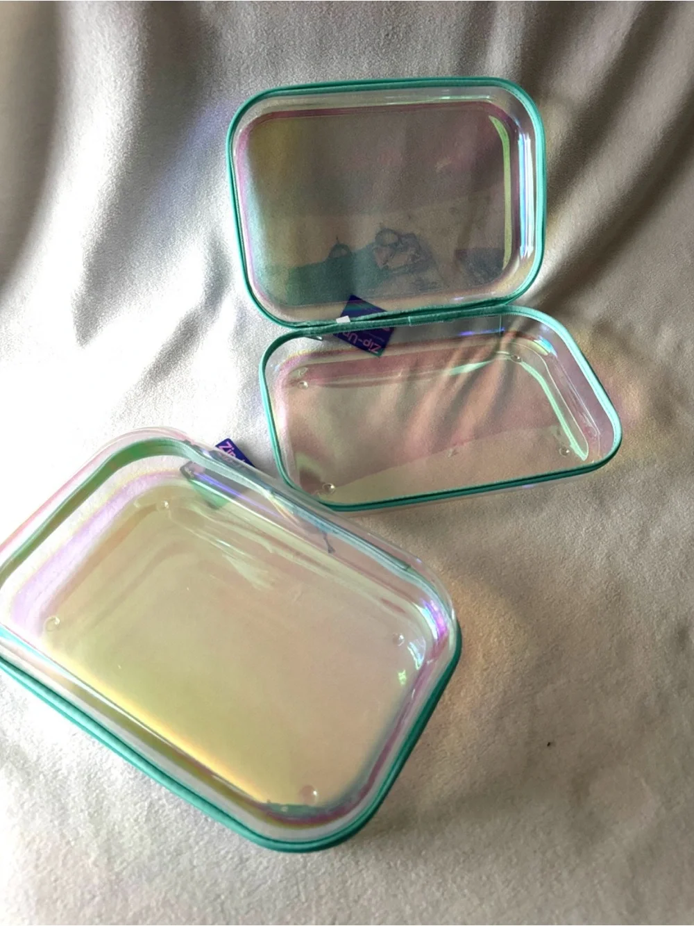 NEW! Set of 2 Iridescent Large Zip-Around Hard Clear Cases UP & UP New With Tags